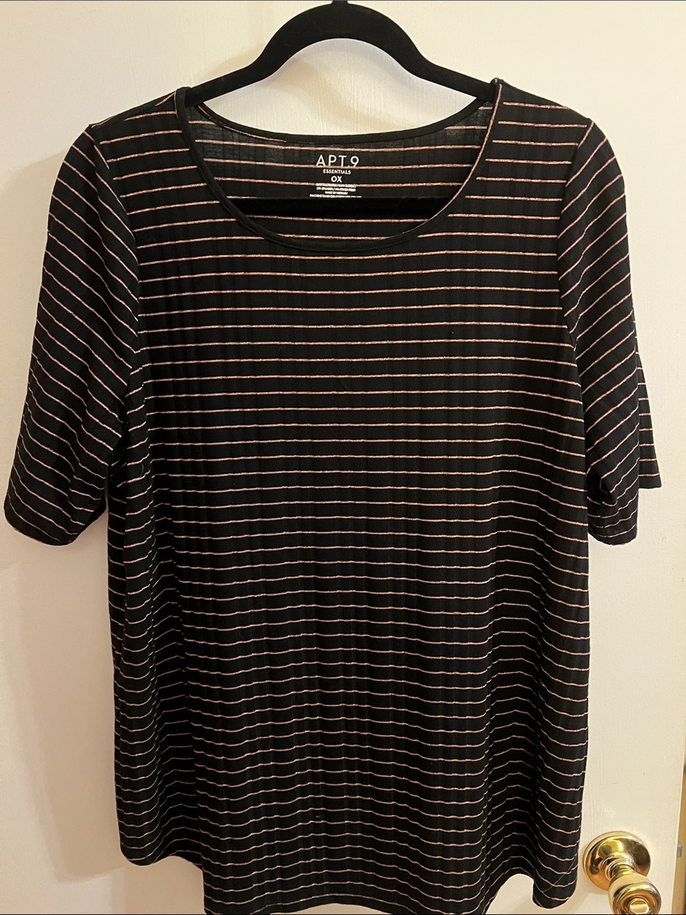 Apt. 9 Black Tee with Thin Pink Stripes